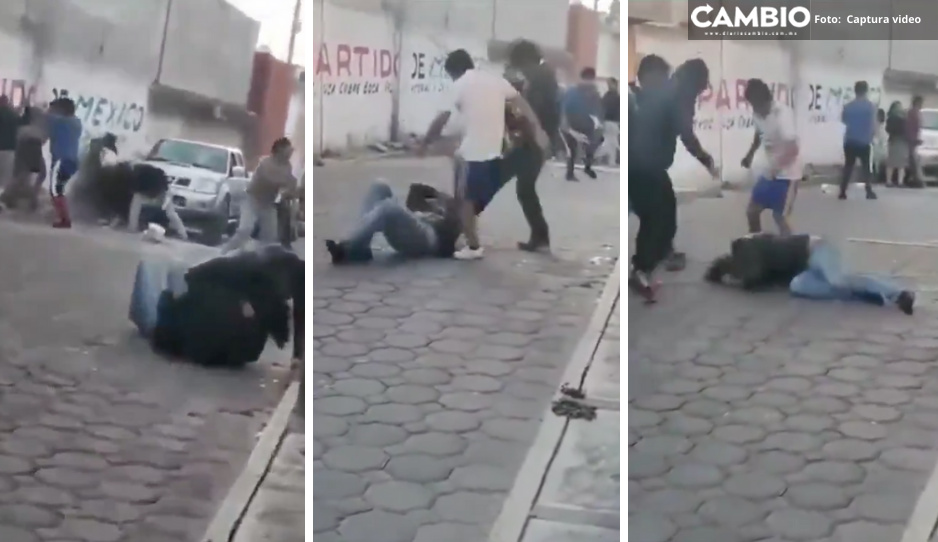 ¿Y los valores? Familias protagonizan zafarrancho en Tlaxcala; hay un herido grave (VIDEO)