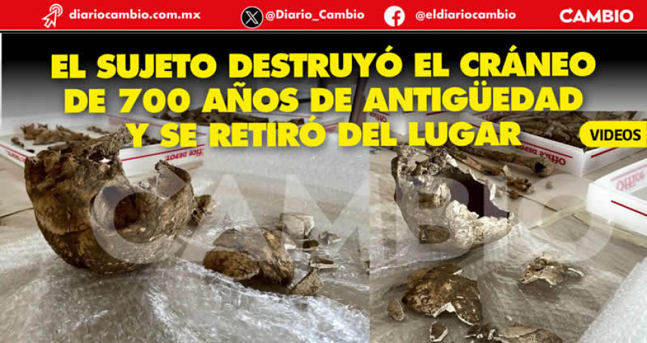 Un cholulteca destroza cráneo prehispánico en presentación de vestigios en San Andrés Cholula