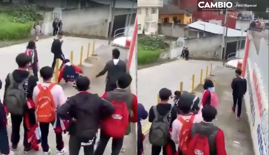 VIDEO: Estudiantes se agarran a golpes frente a bachillerato en Zacapoaxtla