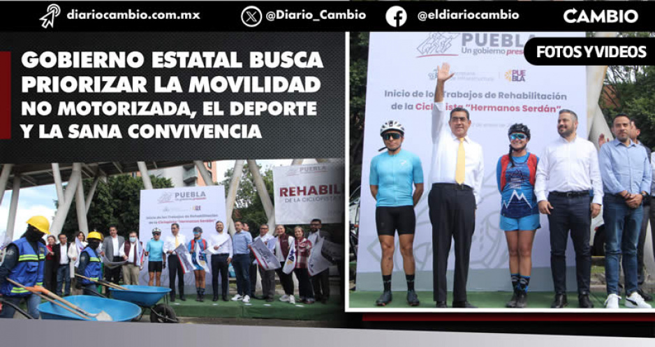 Sergio Salomón da banderazo para rehabilitación de la ciclopista en bulevar Hermanos Serdán