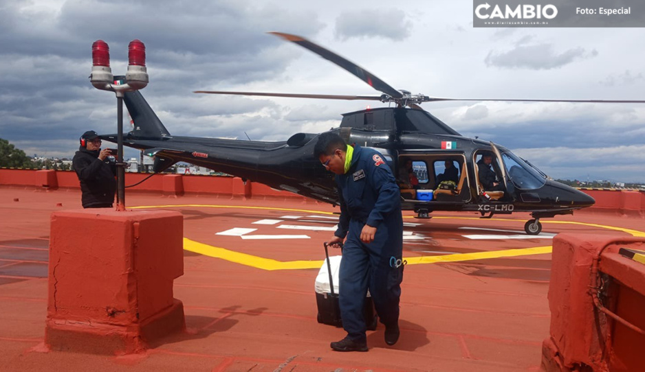 Realiza helicóptero del gobierno de Puebla traslado de órganos para trasplantes en CDMX