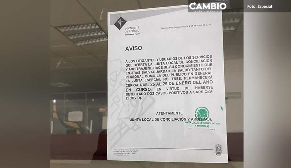 Cierran Junta de Conciliación en Puebla por contagios COVID