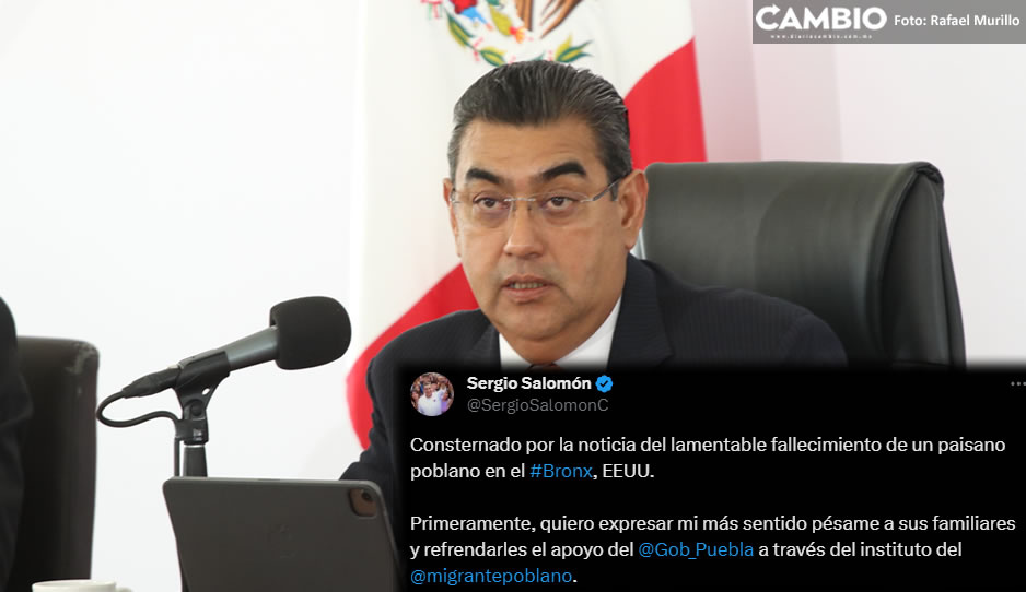 Sergio Salomón lamenta fallecimiento de poblano, víctima de tiroteo en NY