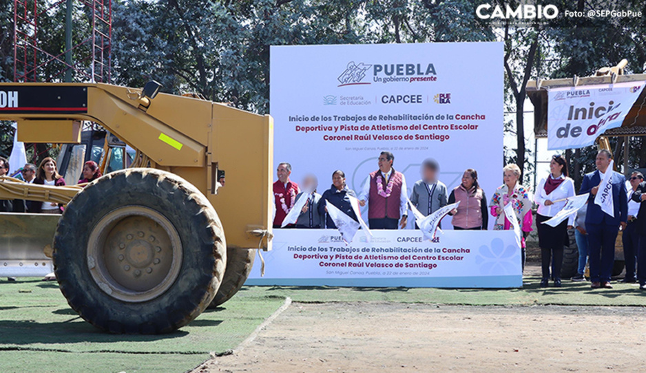 Arranca Sergio Salomón remodelación de la cancha del Centro Escolar de Canoa
