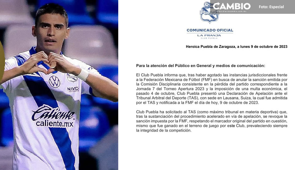 Club Puebla acude al TAS para apelar 3 puntos perdidos ante los Xolos