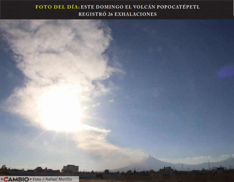 FOTO DEL DÍA: ESTE DOMINGO EL VOLCÁN POPOCATÉPETL REGISTRÓ 26 EXHALACIONES