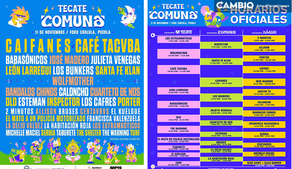 ¡Listos para rockear! Estos son los horarios del Tecate Comuna Puebla 2023