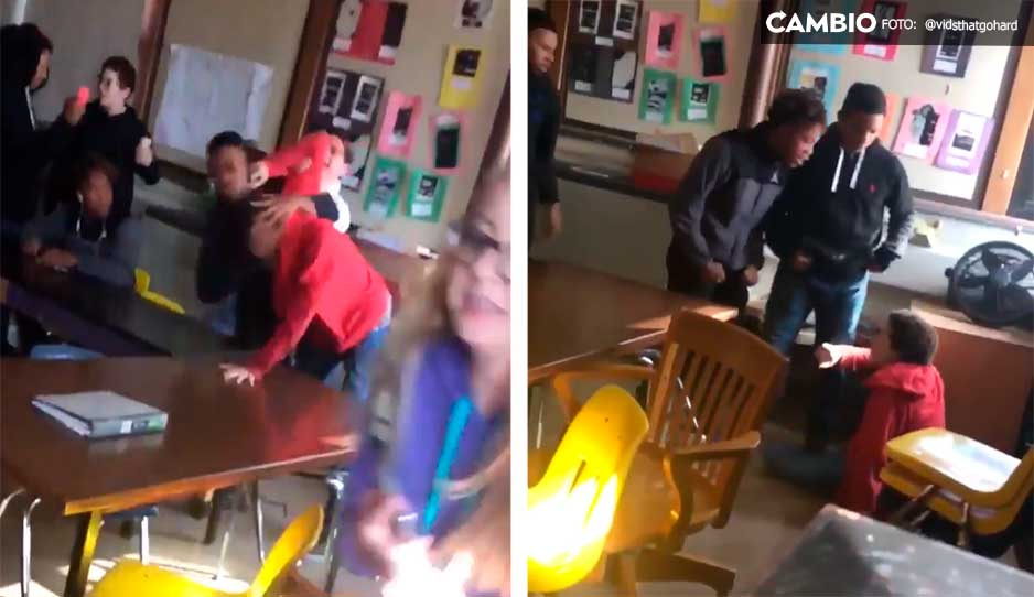 ¡Ya no hay respeto! Maestra recibe fuerte puñetazo en la cara por separar pelea de alumnos