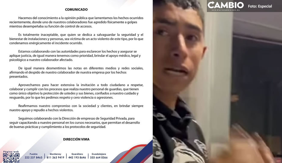 Guardia golpeado por mirrey no fue despedido, aclara VIMA