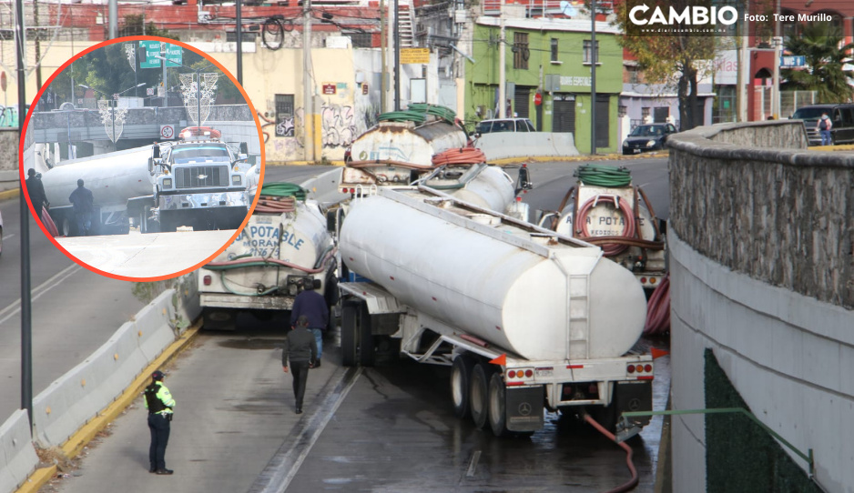 ¡Precaución! Choque entre dos pipas provoca cierre en Boulevard 5 de Mayo (VIDEO)