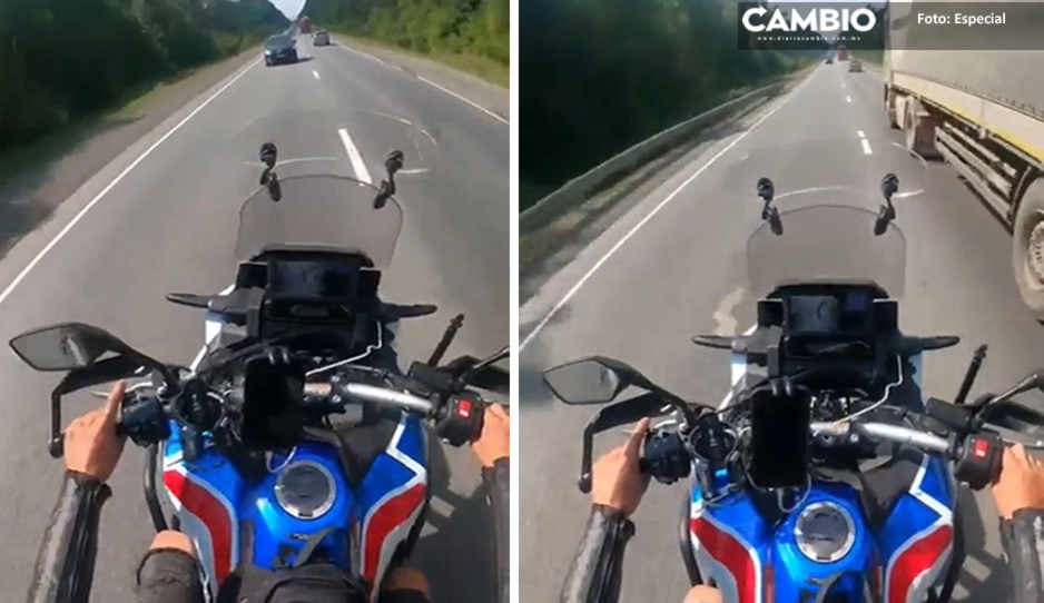 FUERTE VIDEO: Motociclista pierde el pie tras rebasar a un tráiler