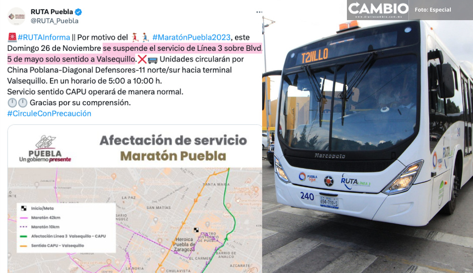 ¡Atento! Este domingo habrá suspensión del RUTA Línea 3 por Maratón 2023