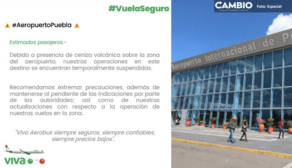 Suspende vuelos aeropuerto Hermanos Serdán por caída de ceniza del Popocatépetl