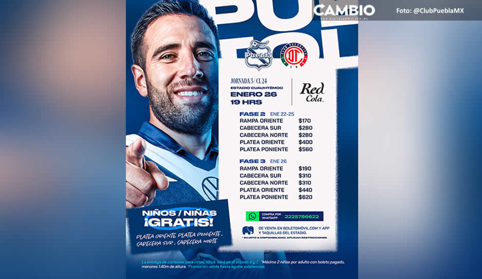 ¡Ve por los tuyos! Boletos del Club Puebla vs Toluca van de los 170 a 560 pesos