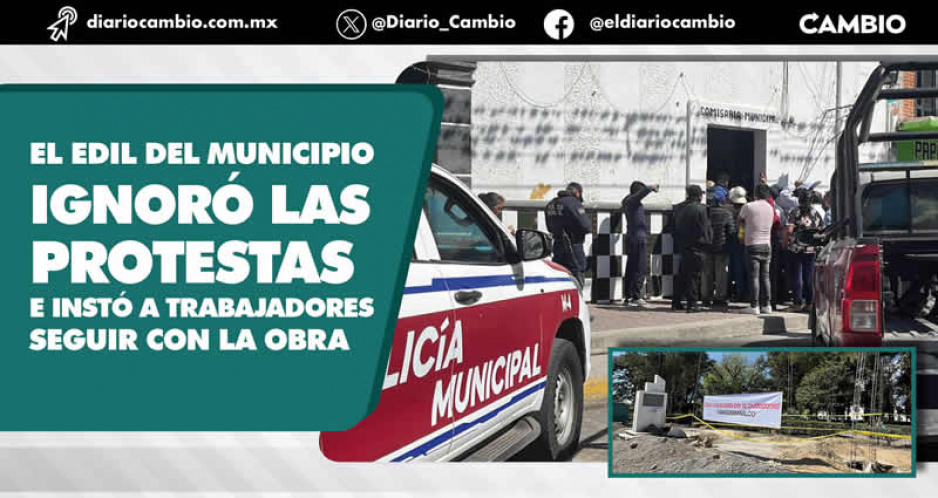 Tensión en Tianguismanalco; protestan vs edil por construir locales en zócalo del municipio