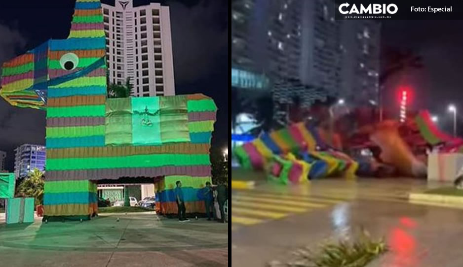 ¡Adiós Belén! Tormenta destroza escultura de “Burrito Sabanero” en Cancún (VIDEO)