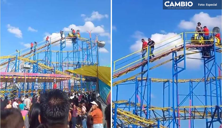 Montaña rusa sufre falla mecánica y usuarios quedan varados en la Fenapo (VIDEO)