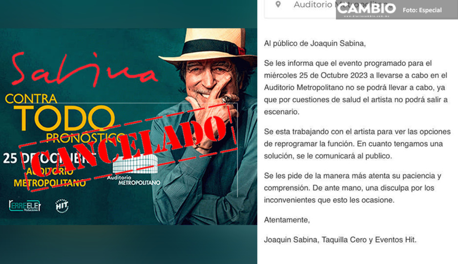 ¡Por problemas de salud! Cancelan concierto de Joaquín Sabina en Puebla