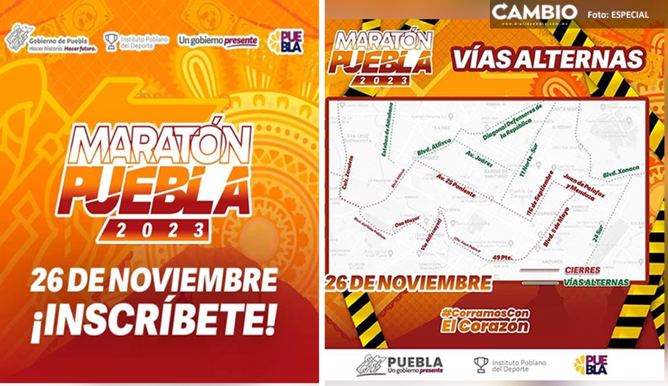¡Precaución! habrá cierres viales el domingo 26 por el Maratón Puebla 2023