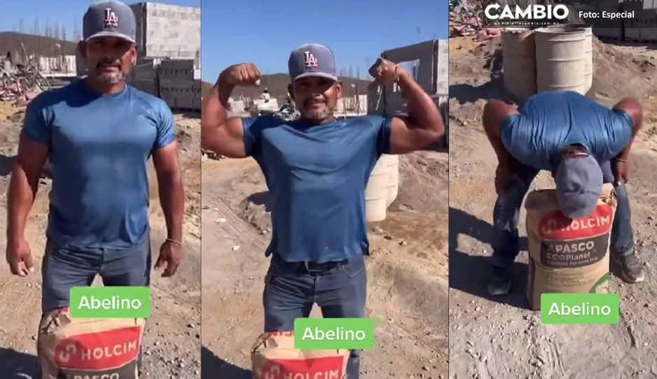 ¡Mira ma sin manos! Súper albañil levanta costal de cemento con los dientes (VIDEO)