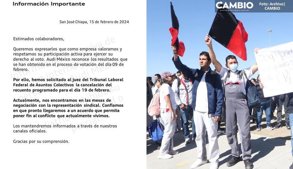 Audi confirma que solicitó cancelar votación de inexistencia de huelga a Tribunal Laboral
