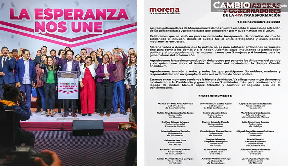 Respalda Sergio Salomón y gobernadores de Morena elección de los 9 candidatos a gubernaturas