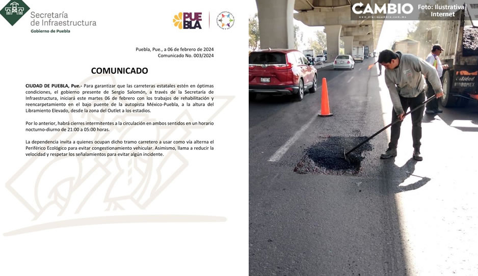 ¡Tómalo en cuenta! Inician trabajos de rehabilitación en el bajo puente de la México-Puebla
