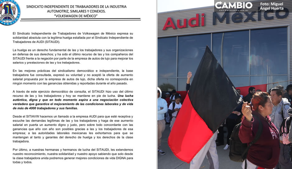 Sindicato de Volkswagen envía mensaje de solidaridad a SITAUDI tras huelga