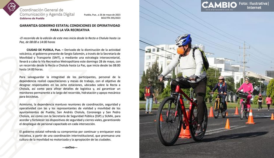 Tras disminución de actividad volcánica, regresa la Vía Recreativa Metropolitana en Puebla