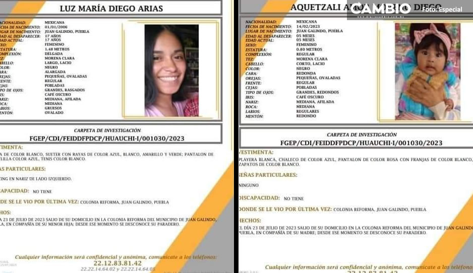 ¡Ayúdalas a regresar a casa! Luz María y su hija Aquetzali desaparecieron en Juan Galindo