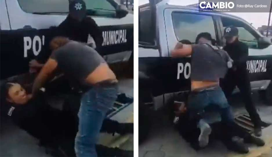 VIDEO: Motociclista golpea a mujer policía durante operativo en San Andrés Cholula