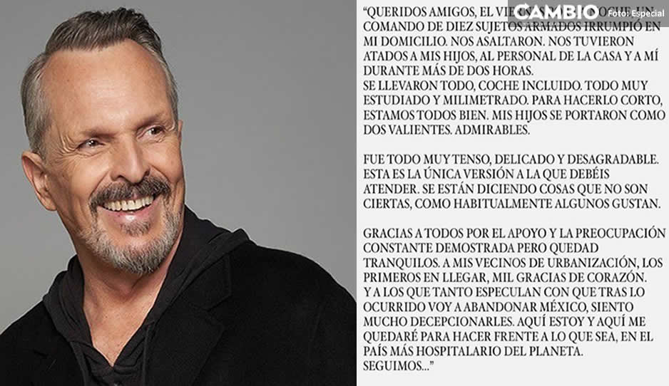 Confirma Miguel Bosé asalto en su casa de la CDMX: &quot;Nos tuvieron atados&quot;