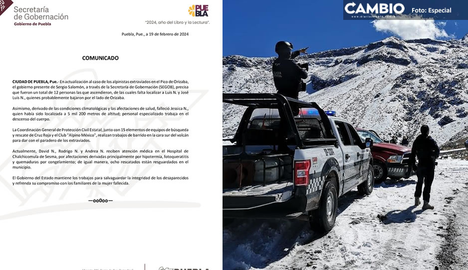 Falta localizar a dos de 12 alpinistas extraviados en el Citlaltépet: Segob