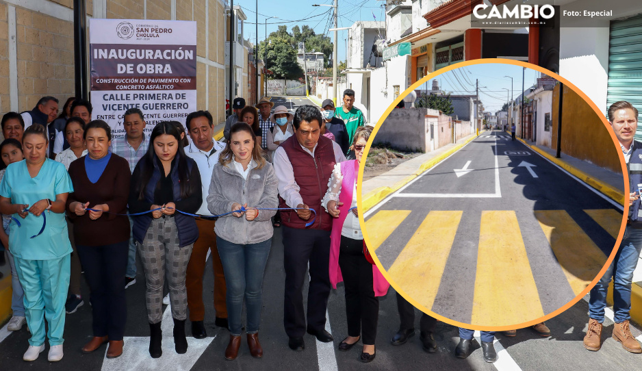 Paola Angon entrega pavimentación de calle Primera de Vicente Guerrero en Momoxpan