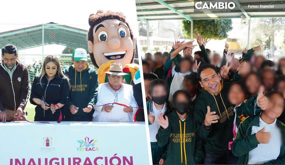 Pepe Huerta entrega cancha deportiva a comunidad estudiantil en Tepeaca