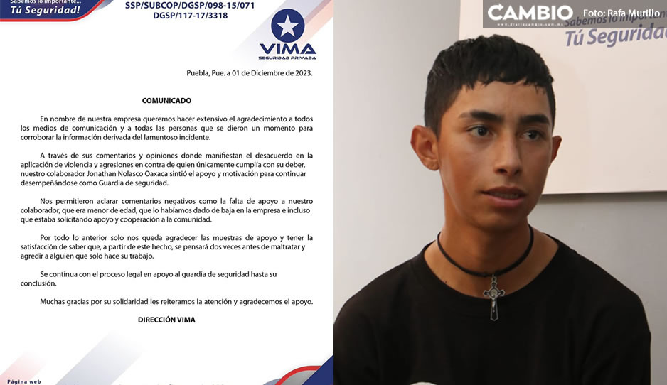 VIMA agradece el apoyo de poblanos a Jonathan tras golpiza del mirrey Patricio