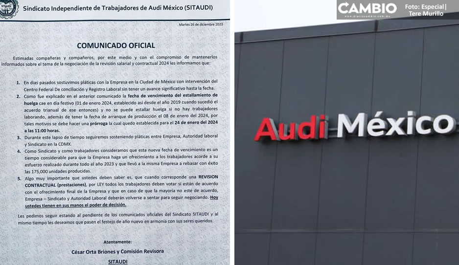 Audi y sindicato pactan prórroga de huelga a finales de enero