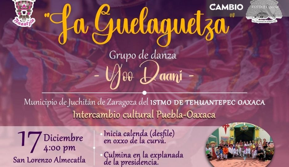 Realizan representación de la Guelaguetza en plaza de Almecatla