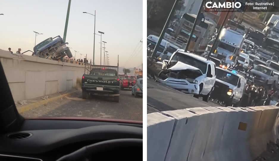 ¡Quedó arriba del muro! Aparatoso choque deja tres lesionados en Huixcolotla