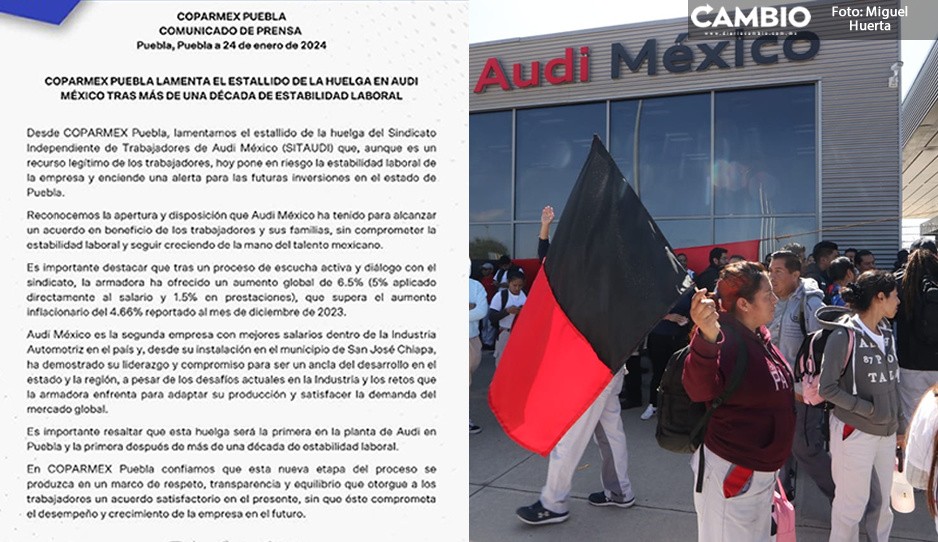 Advierte Coparmex  sobre riesgo de inestabilidad tras huelga en Audi