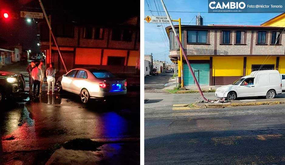 Conductor en estado de ebriedad se impacta contra postre en Huejotzingo