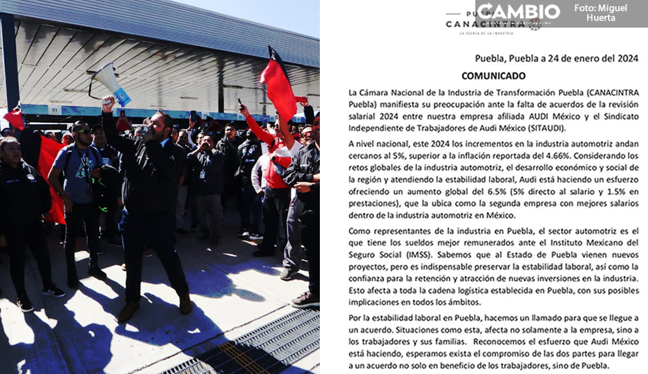 Canacintra Puebla lamenta estallido de huelga en Audi