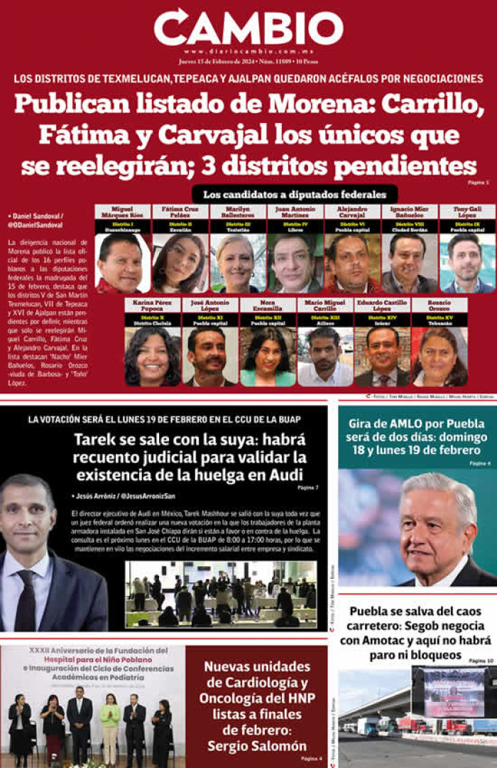 Publican listado de Morena: Carrillo, Fátima y Carvajal los únicos que se reelegirán; 3 distritos pendientes Página