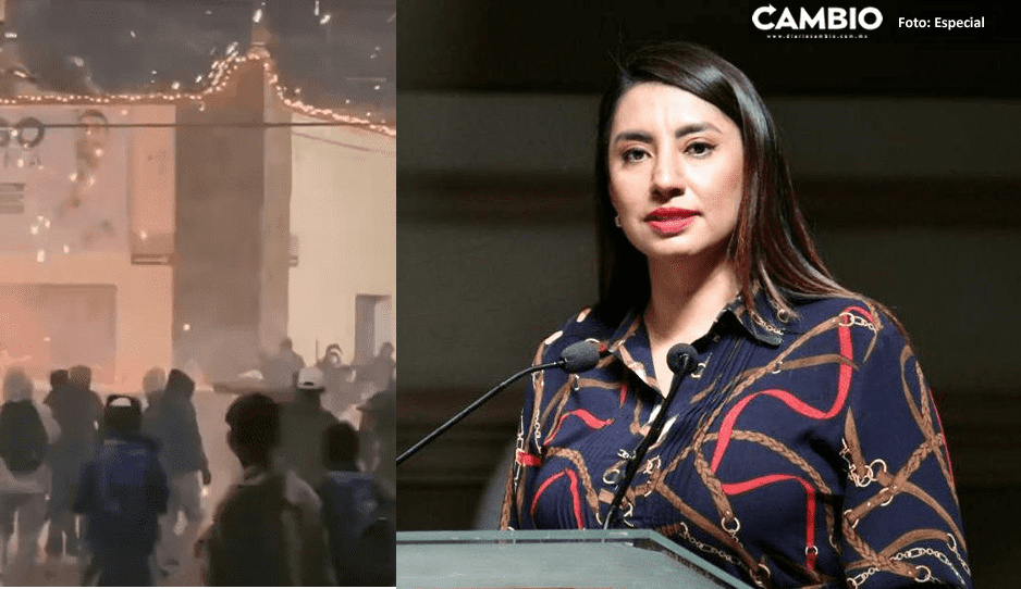 Angélica Alvarado no puede con las guerritas de pirotecnia en Huejotzingo (VIDEO)