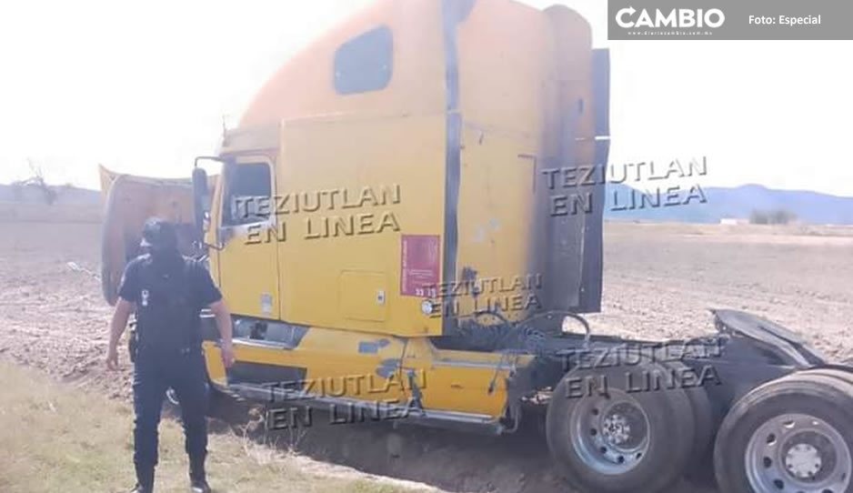 Sin caja y abandonado; localizan tractocamión con reporte de robo en Libres