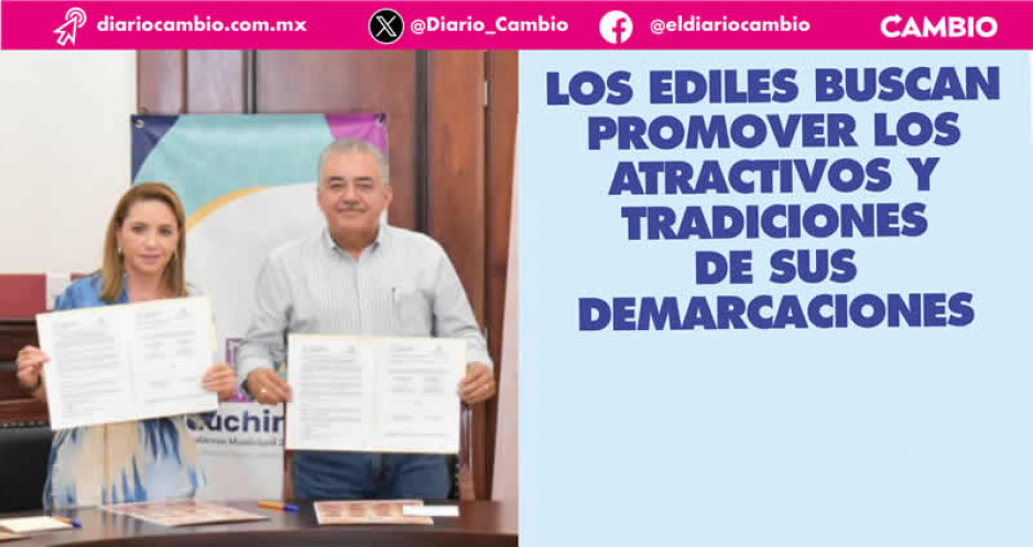 Paola Angon y Rogelio López Angulo firman acuerdo de hermanamiento entre San Pedro Cholula y Huauchinango