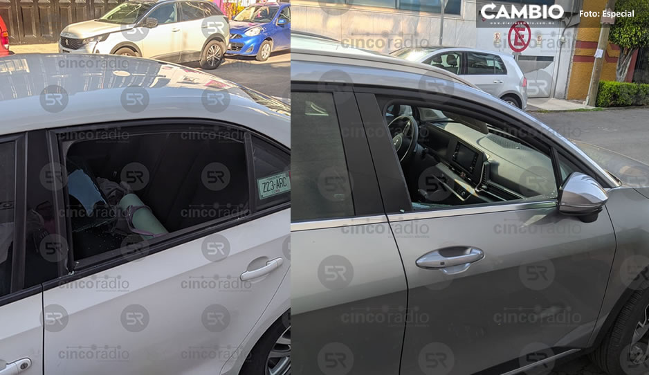 ¡Vándalos! Dan cristalazo a dos autos estacionados en Angelópolis