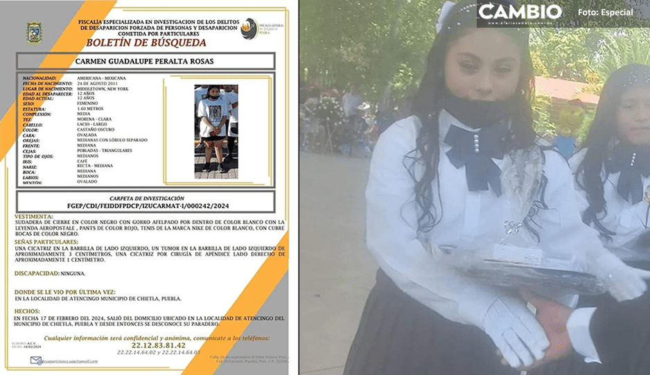 ¡Ayuda a localizarla! Carmen Peralta de 12 años desapareció en Chietla