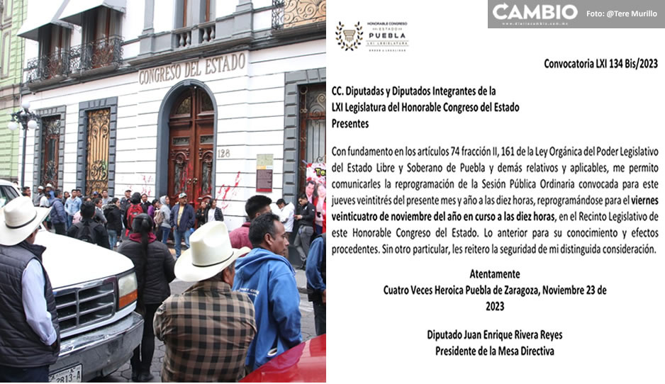 Congreso de Puebla cancela sesión por plantón de pobladores de Coyomeapan