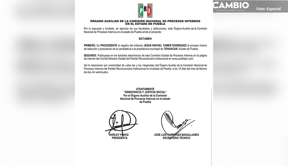 Jesús Rafael se registra como candidato a la alcaldía de Tehuacán por el PRI